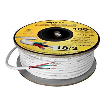 100ft 18AWG Low Voltage LED Cable - Cost-Efficient 3 Conductor Wire for DIY Lighting Projects