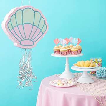 BLUE PANDA Pull String Seashell Pinata - Mermaid Birthday Decorations, Under The Sea Party Supplies ...