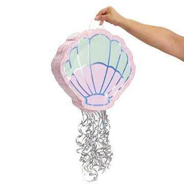 BLUE PANDA Pull String Seashell Pinata - Mermaid Birthday Decorations, Under The Sea Party Supplies (Small, 14x13x3 in)