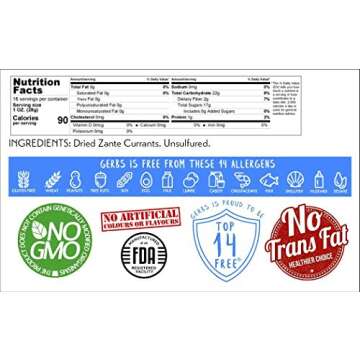 GERBS Dried Zante Currants 1 LB | Freshly Dehydrated Re-sealable Bulk Bag | Top 14 Food Allergy Free | Sulfur Dioxide Free | Rich in Antioxidants | Gluten, Peanut, Tree Nut Free