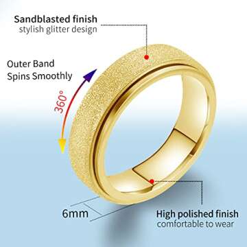 LAOYOU Anxiety Fidget Relief Spinner Ring for Women | 6MM Stainless Steel Glitter Worry Stress Relieve Ring Band Set for Men ladies 5 Tones Availble