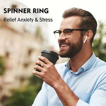 LAOYOU Anxiety Fidget Relief Spinner Ring for Women | 6MM Stainless Steel Glitter Worry Stress Relieve Ring Band Set for Men ladies 5 Tones Availble