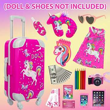 ZQDOLL American Girl Doll 18 Inch Travel Accessories Set - Includes Suitcase, Pillow & More