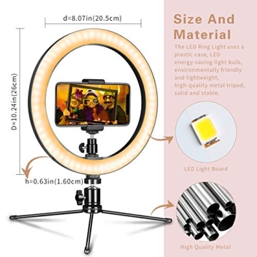 AIXPI 10" Dimmable LED Ring Light with Tripod Stand