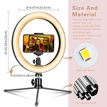 AIXPI 10" Dimmable LED Ring Light with Tripod Stand