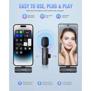 PQRQP 3 in 1 Wireless Lavalier Microphones for iPhone-AJN1, Clip On Microphone for Podcast Video Rec...