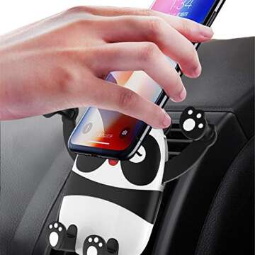Taoke Panda Phone Holder Car Phone Mount, Cartoon Air Vent Vehicle Mount Cradle Holder Compatible with 4.0-6.5 inch Cellphones-Black
