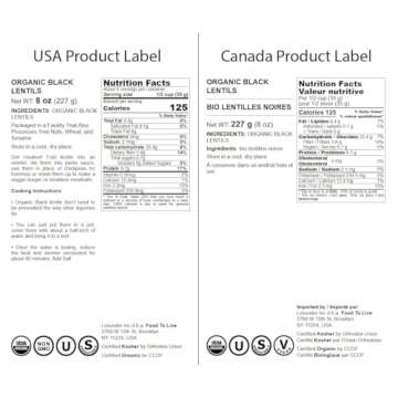 Food to Live Organic Black Lentils, 8 Ounces – Non-GMO, Whole Dry Pulses, Raw, Sproutable, Kosher, Vegan, Bulk Legumes, Black Masoor Daal. Rich in Thiamin, Folate, Protein. Great for Tacos, Soups