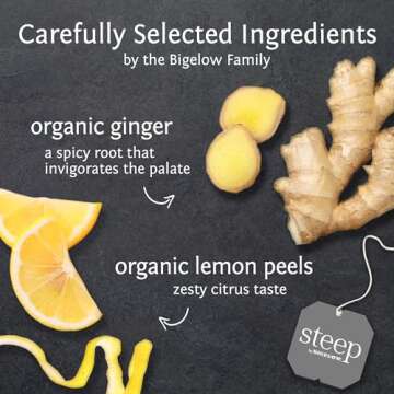 steep by Bigelow Organic Lemon Ginger Herbal Tea, Caffeine Free, 20 Count (Pack of 6), 120 Total Tea...