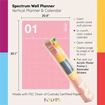 Poketo - Undated Monthly Vertical Wall Calendar 30" x 20" - 12 Month Minimalist Wall Planner - Monthly Calendar - Eco Friendly Paper - Office Supplies - Ideal for Office & Home - 2024 - Rainbow Combo