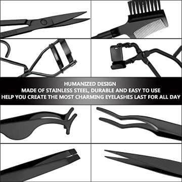 Mudder 48 Pcs Eyelash Curler Makeup Tools Set, Include Mini Eyelash Curler Kit, Eyebrow Extension Tweezers, Brush Comb and Scissors, Silicone Refill Pads, Black