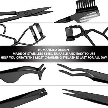 Mudder 48 Pcs Eyelash Curler Makeup Tools Set, Include Mini Eyelash Curler Kit, Eyebrow Extension Tweezers, Brush Comb and Scissors, Silicone Refill Pads, Black