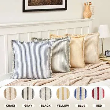 ZWJD Throw Pillow Covers 26x26 Set of 2 Striped Pillow Covers with Fringe Chic Cotton Decorative Pillows Square Cushion Covers for Sofa Couch Bed Living Room Farmhouse Decor