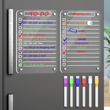 2 Pcs Acrylic Magnetic Dry Erase Board for Fridge, 12"X8" Clear Magnetic to Do List White Board, Acr...