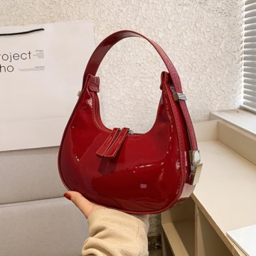 Retro Y2K Crescent Shoulder Bag for Women - Red