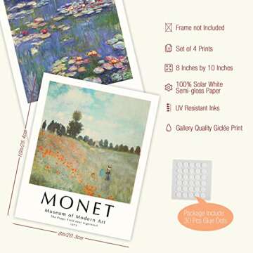 InSimSea Claude Monet Artwork Paintings Art Posters, Unframed Famous Paintings for Wall Decorations,...