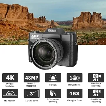 VETEK 4K Digital Camera for Beginners and Vloggers