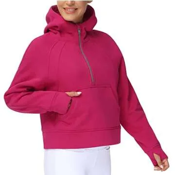 THE GYM PEOPLE Women’s Hoodies Half Zip Long Sleeve Fleece Crop Pullover Sweatshirts with Pockets Thumb Hole