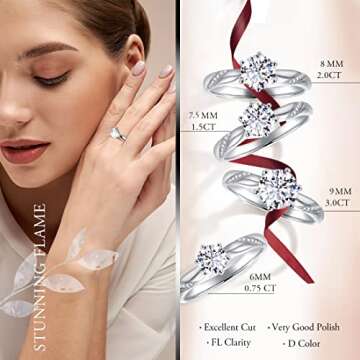 Stunning Flame 0.75ct Solitaire Engagement Ring White Gold Plated Sterling Silver Cubic Zirconia Wedding for Women | Excellent Cut, D Color, FL Clarity & Exquisite Polish| Size 6.5