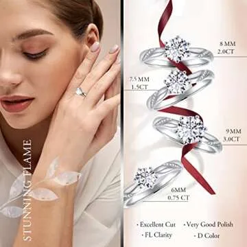 Stunning Flame 0.75ct Solitaire Engagement Ring White Gold Plated Sterling Silver Cubic Zirconia Wedding for Women | Excellent Cut, D Color, FL Clarity & Exquisite Polish| Size 6.5