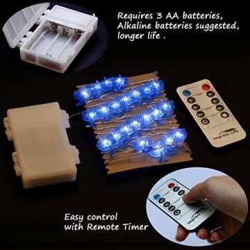 Impress Life Chanukah Decorative String Lights, 10ft 40 LED Hanukkah Menorah Twinkle Lights Battery Operated with Remote for Jews, Synagogue,Judaism Wedding Bedroom Party Candelabra Decoration