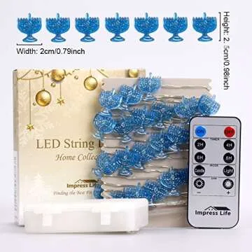 Impress Life Chanukah Decorative String Lights, 10ft 40 LED Hanukkah Menorah Twinkle Lights Battery Operated with Remote for Jews, Synagogue,Judaism Wedding Bedroom Party Candelabra Decoration