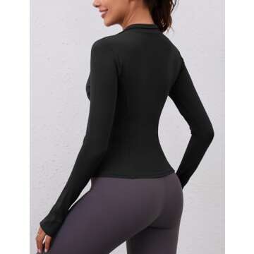 Workout Shirts Women Long Sleeve Yoga Tops Sports Running Shirts Half Zip Pullover Athletic Top Slim Fit Cropped(Black,Medium)