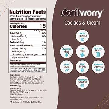 DON'TWORRY Keto Friendly Merengue Cookies | Only 1 Calorie per piece! | 2 Pack - Cookies and Cream |...