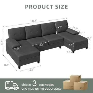 Shintenchi Sectional Couches for Living Room, U Sofa Shaped Couch with Double Chaise, 4-Seat Living ...