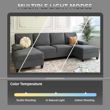 Shintenchi Sectional Couches for Living Room, U Sofa Shaped Couch with Double Chaise, 4-Seat Living Room Furniture Sets with Soft Cushion & Linen Fabric, Black