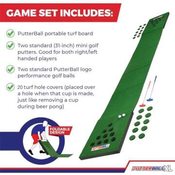 PutterBall Golf Pong Game Set The Original - X-Large 10 Cup Version - Includes 2 Putters, 2 Golf Bal...