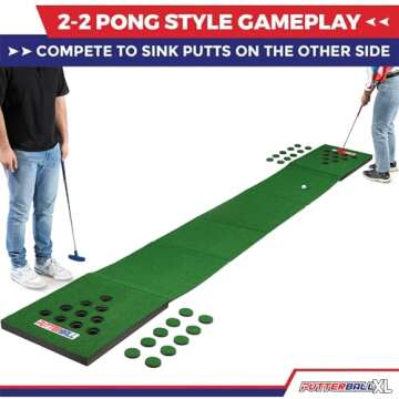 PutterBall Golf Pong Game Set The Original - X-Large 10 Cup Version - Includes 2 Putters, 2 Golf Balls, Green Putting Pong Golf Mat & Golf Hole Covers - Best Backyard Party Golf Game Set