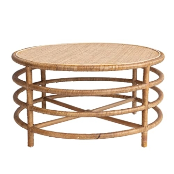 Creative Co-Op Boho Round Woven Rattan, Natural Coffee Table