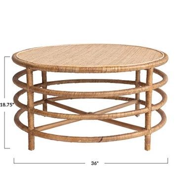 Creative Co-Op Boho Round Woven Rattan, Natural Coffee Table