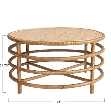 Creative Co-Op Boho Round Woven Rattan, Natural Coffee Table