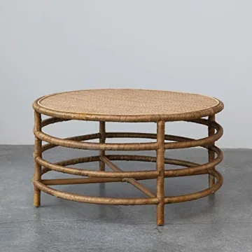 Creative Co-Op Boho Round Woven Rattan, Natural Coffee Table
