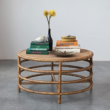 Creative Co-Op Boho Round Woven Rattan, Natural Coffee Table