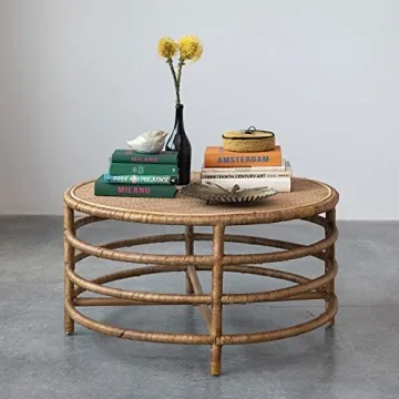 Creative Co-Op Boho Round Woven Rattan, Natural Coffee Table