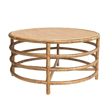 Creative Co-Op Boho Round Woven Rattan, Natural Coffee Table