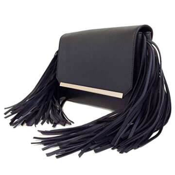 JNB Women's Double Pocket Fringe Clutch Black