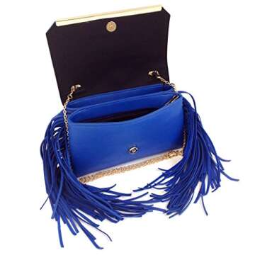 JNB Women's Double Pocket Fringe Clutch Black