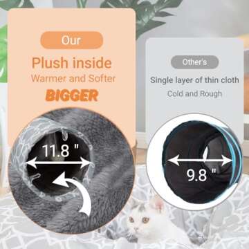 LUCKITTY Geometric Straight Cat Tunnel with Plush Inside,Cats Toys Collapsible Tunnel Tube with Ball...