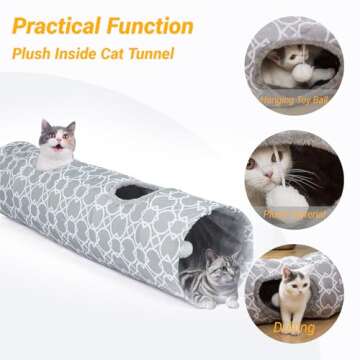 LUCKITTY Geometric Straight Cat Tunnel with Plush Inside,Cats Toys Collapsible Tunnel Tube with Balls, for Rabbits, Kittens, Ferrets,Puppy,Diameter 11.8 Inch