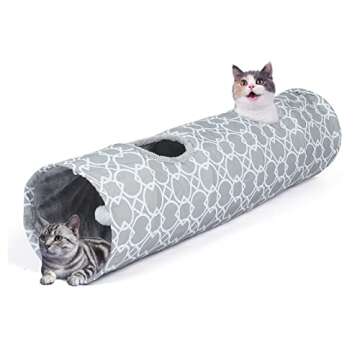 LUCKITTY Geometric Straight Cat Tunnel with Plush Inside,Cats Toys Collapsible Tunnel Tube with Balls, for Rabbits, Kittens, Ferrets,Puppy,Diameter 11.8 Inch