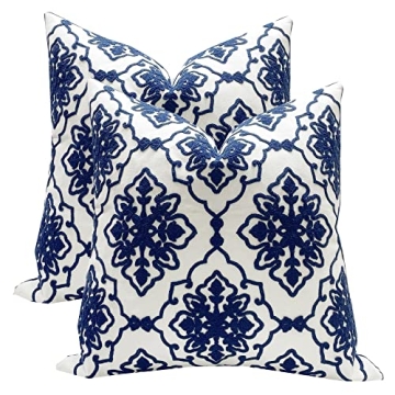 Navy Blue Bohemian Flower 2-Pack Pillow Covers
