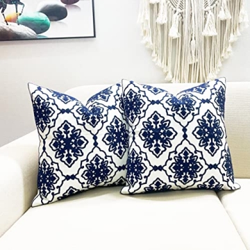 Navy Blue Bohemian Flower 2-Pack Pillow Covers