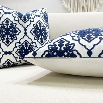 Navy Blue Bohemian Flower 2-Pack Pillow Covers