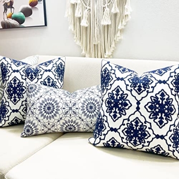 Navy Blue Bohemian Flower 2-Pack Pillow Covers