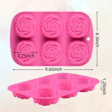 FUNBAKY Rose Flower Silicone Mold 6 Cavity Candy Chocolate Ice Cube Jelly Cupcake Soap Cookie Mould