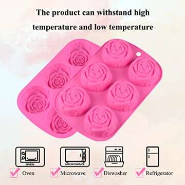 FUNBAKY Rose Flower Silicone Mold 6 Cavity Candy Chocolate Ice Cube Jelly Cupcake Soap Cookie Mould